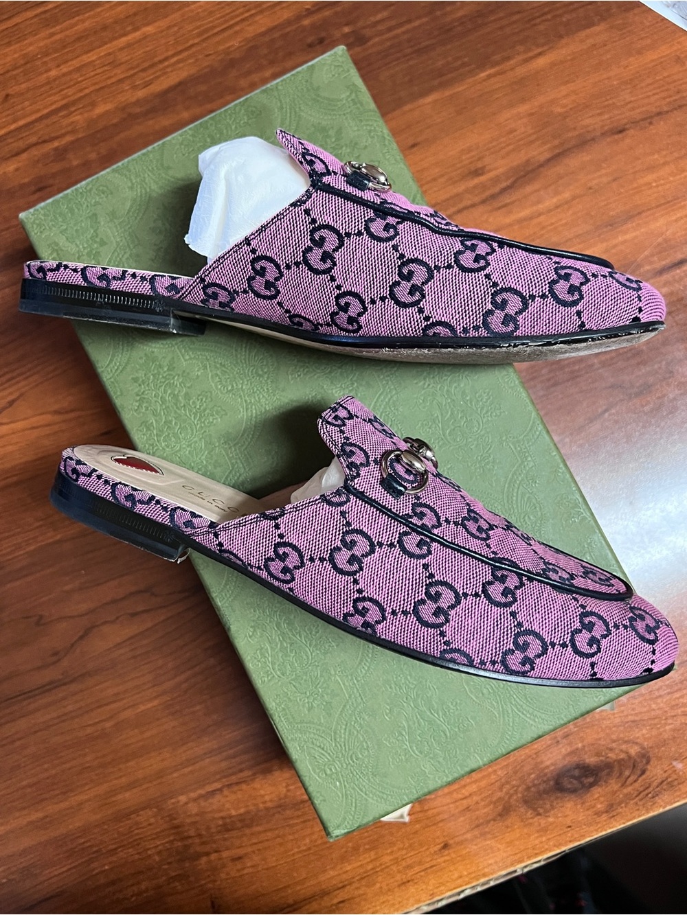 Gucci Pink GG Canvas Mules - Picture 4 of 6